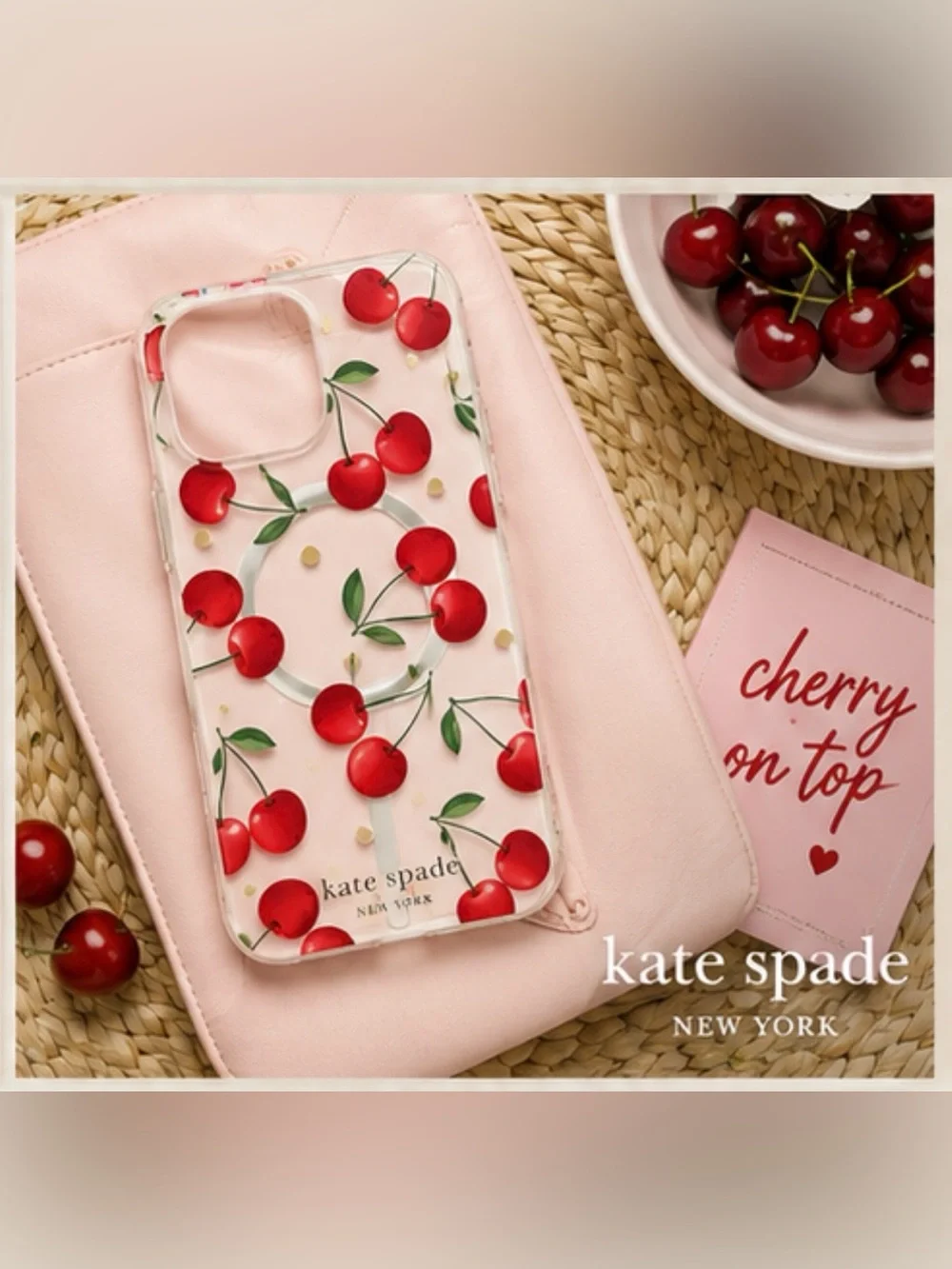NWT Kate Spade Cherry iPhone 16 Pro Max MagSafe Case Glitter Cherry Dot